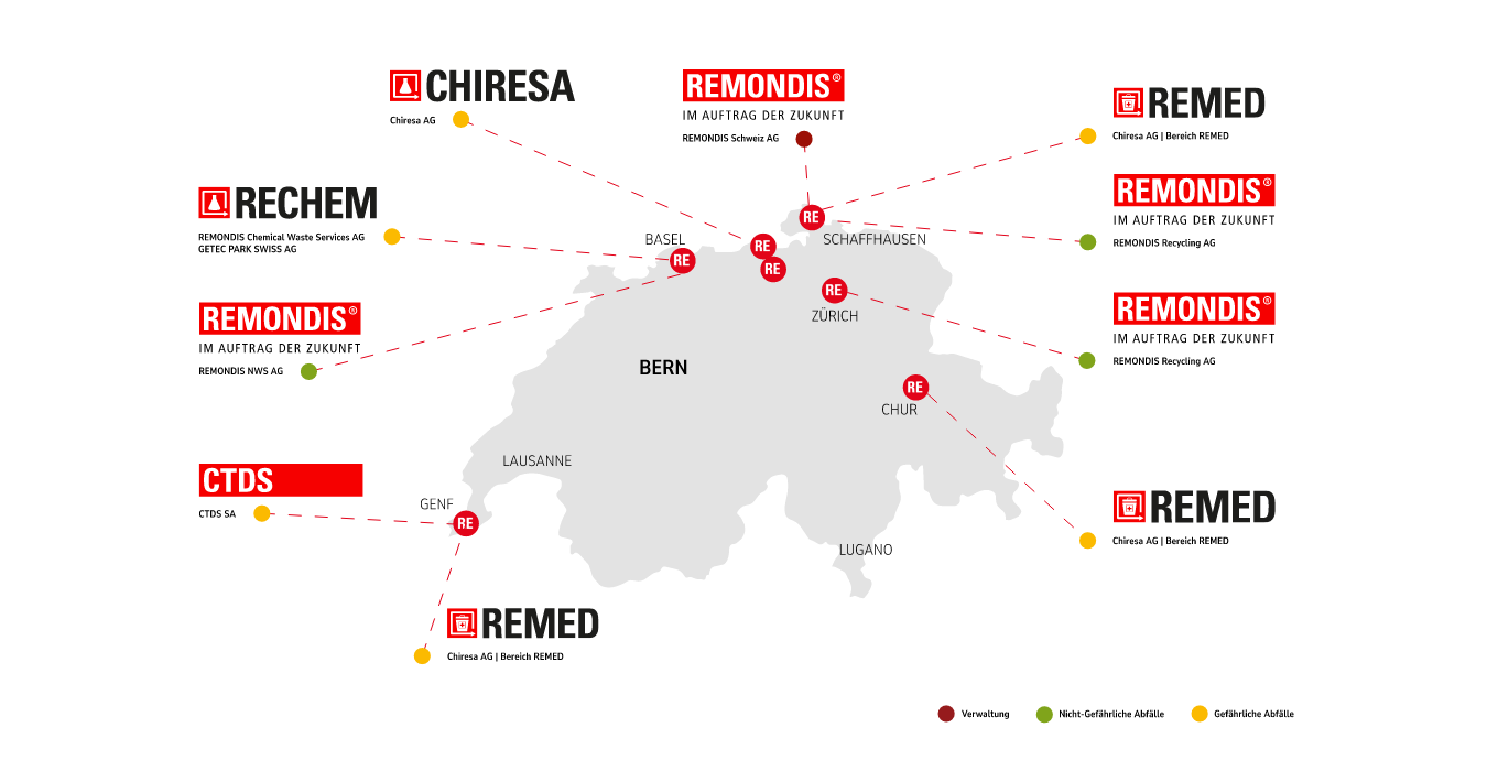 Standortkarte der REMONDIS Schweiz-Gruppe